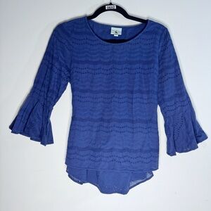 Haley & The Hound Blue Eyelet Blouse Bell Sleeve Cotton Cottagecore M